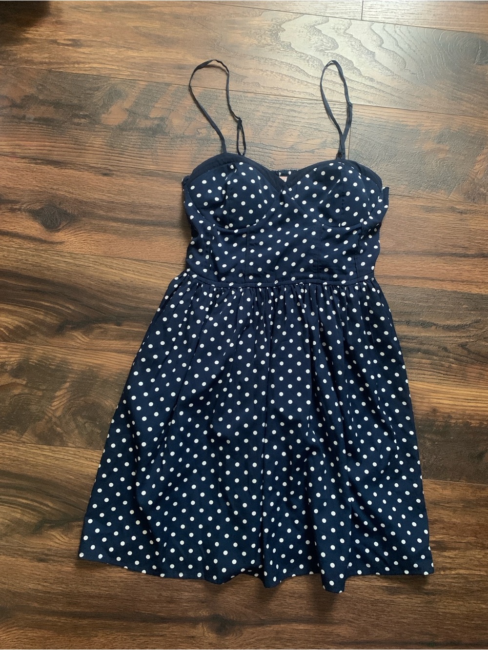 Band of Gypsies Navy and White Polka Dot Dress with Sweetheart Neck